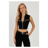 Cool & Sexy Women's Black Double Zippered Camisole Blouse