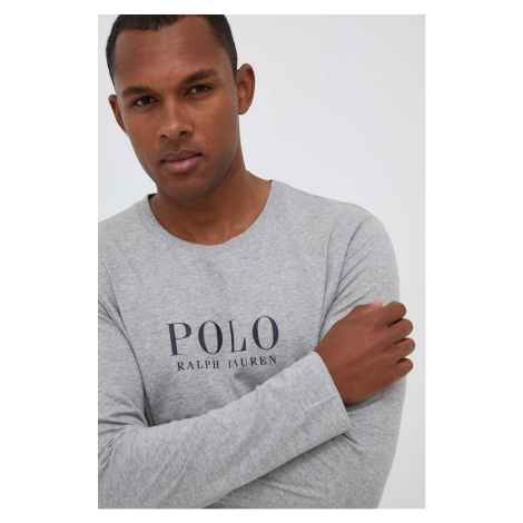 Bavlněná košile s dlouhým rukávem Polo Ralph Lauren šedá barva, s potiskem