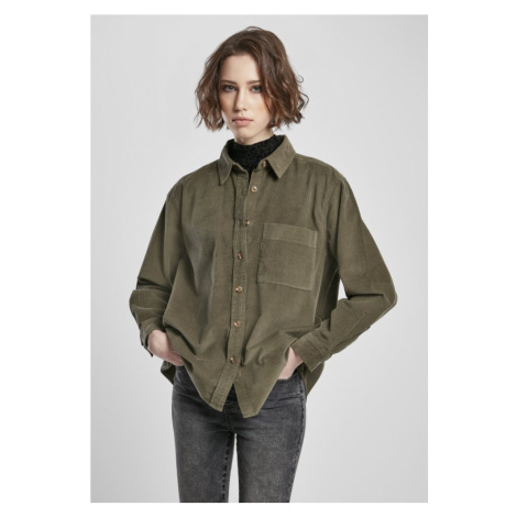 Ladies Corduroy Oversized Shirt - olive Urban Classics