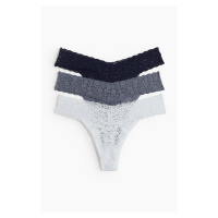 H & M - 3 krajkové kalhotky thong - modrá