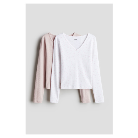 H & M - Žebrované triko's dlouhým rukávem 2 kusy - růžová H&M