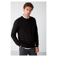 GRIMELANGE Travis Men's Soft Fabric Regular Fit Round Neck Black Sweatshir