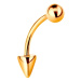 Zlatý 14K piercing - lesklá zahnutá činka s kuličkou a kuželem, 10 mm