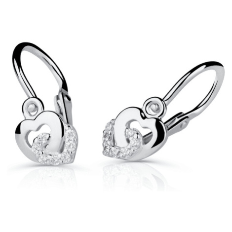 Dětské náušnice Danfil srdíčka C5263 z bílého zlata s kamínky White, zapínání brizura