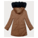 Dámská zimní bunda v karamelové barvě s kožešinou (V715)