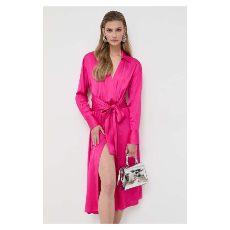 Šaty BOSS růžová barva, midi Hugo Boss