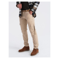 Ombre Men's STRAIGHT LEG cargo pants with striped pockets - sand