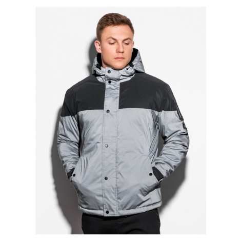 Ombre Clothing Reflexní zimní bunda v šedé barvě C462