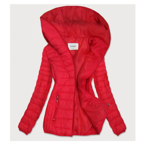 Červená prošívaná dámská bunda s kapucí (B0101) S'WEST | Modio.cz