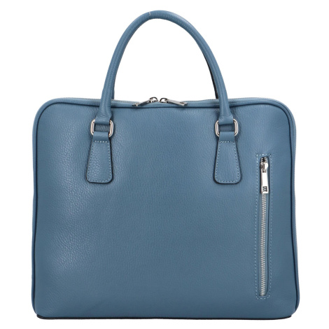 Kožená business taška na laptop Kendall, D41 džínová modrá Delami Vera Pelle