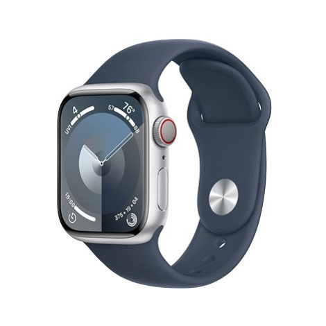 Apple Watch Series 9 41mm Cellular Stříbrný hliník s bouřkově modrým sportovním řemínkem - S/M