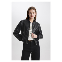 DEFACTO Bomber College Collar Bomber Faux Leather Jacket