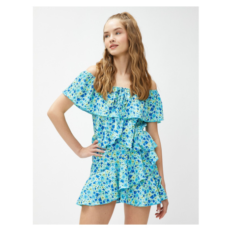 Koton Floral Jumpsuit With Off-the-Shoulder Frilly Tie Detail