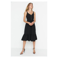 Trendyol Black Waist Opening Midi Woven Zipper Detail Woven Dress