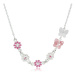 Dětský náhrdelník ze stříbra 925 - kvítky s růžovou a bílou glazurou, motýlci ze syntetických kr