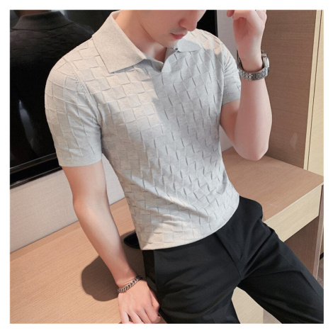 Texturované pánské tričko z pleteniny s límečkem JFC FASHION