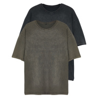 Trendyol Black-Brown Aged/Faded Effect 2-Pack Basic T-shirt