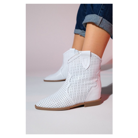 LuviShoes LOIVOS White Skin Genuine Leather Women's Hidden Heel Summer Boots