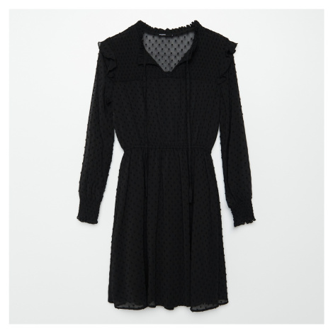 Cropp - Šifonové šaty s ozdobným vázáním - Černý