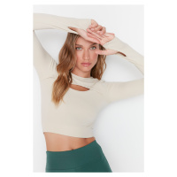 Trendyol Stone Crop Window/Cut Out and Thumb Hole Detail Knitted Sports Top/Blouse