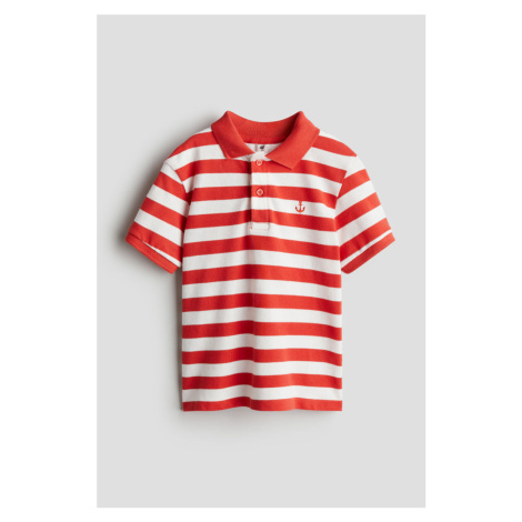 H & M - Tričko z bavlněného piké s límečkem - červená H&M
