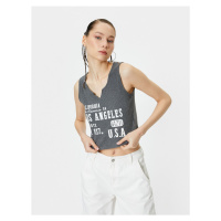 Koton V-Neck Printed Crop Top Sleeveless Short T-Shirt