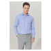 ALTINYILDIZ CLASSICS Men's White-blue No-Iron Tailored Slim Fit Classic Collar 100% Cotton Patte
