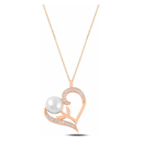 OLIVIE Stříbrný náhrdelník PERLA V SRDCI ROSE 5340
