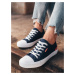 Ombre Men's short sneakers with contrasting inserts - navy blue