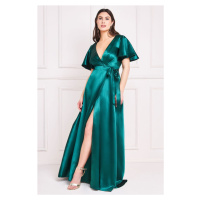Smaragdové lesklé zavinovací šaty