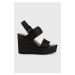 Sandály Calvin Klein Jeans WEDGE SANDAL WEBBING dámské, černá barva, na klínku, YW0YW00959