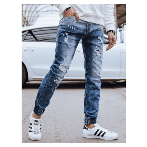 MODRÉ DŽÍNOVÉ JOGGER KALHOTY Denim vzor BASIC