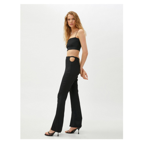 Koton Spanish Leg Pants with Window Detail with a Slit.