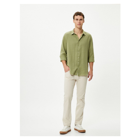 Koton Italian Collar Shirt Long Sleeved Cotton Cotton Regular Fit