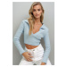 Trend Alaçatı Stili Women's Baby Blue Polo Neck Ribbed Soft Textured Crop Blouse