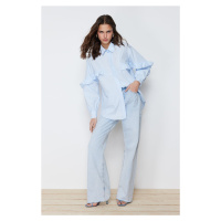 Trendyol Blue Ruffle Detail Cotton Woven Shirt