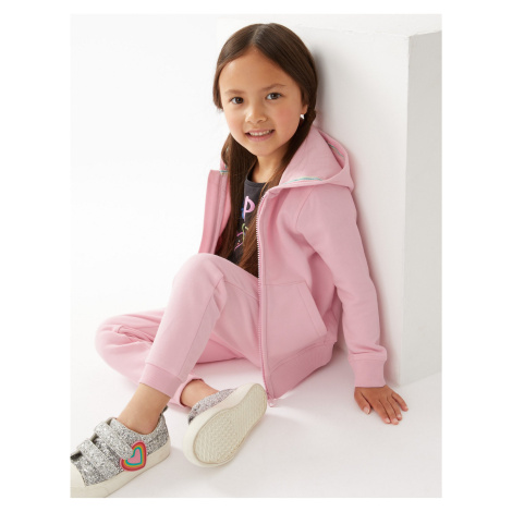 Růžová holčičí basic mikina na zip s kapucí Marks & Spencer