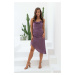 Carmen Pleated Collared Short Evening Dress in Lavender Satin with Straps.