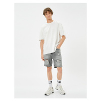 Koton Ripped Denim Shorts with Buttons and Pockets Cotton