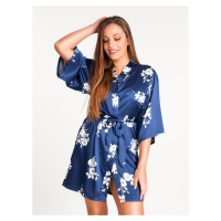 Yoclub Woman's Satin Short Robe PIS-0003K-A100 Navy Blue