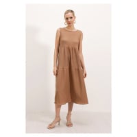 Bigdart 2448 Zero Sleeve Long Knitted Dress - Biscuit
