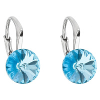 Stříbrné náušnice visací s krystaly Swarovski modré kulaté 31229.3 Aqua