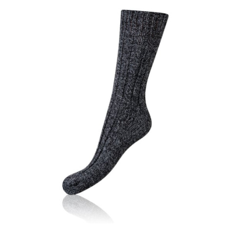 Černé žíhané zimní ponožky s příměsí vlny BELLINDA Norwegian Style