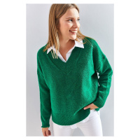 Bianco Lucci Dámský pletený svetr s výstřihem do V