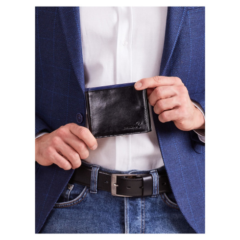 Pánská černá horizontální otevřená peněženka s kobaltovou vsadkou Fashionhunters
