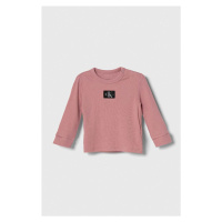 Dětské tričko s dlouhým rukávem Calvin Klein Jeans růžová barva, s aplikací