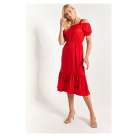 armonika Women's Red Strapless Dress with Elastic Waist