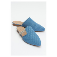 LuviShoes PESA Blue Women's Slippers with Straw Stones