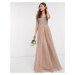 Maya Bridesmaid sleeveless square neck maxi tulle dress with tonal delicate sequin overlay in ta