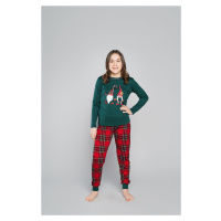 Santa pyžamo pro dívky, dlouhý rukáv, dlouhé nohavice - zelená/potisk